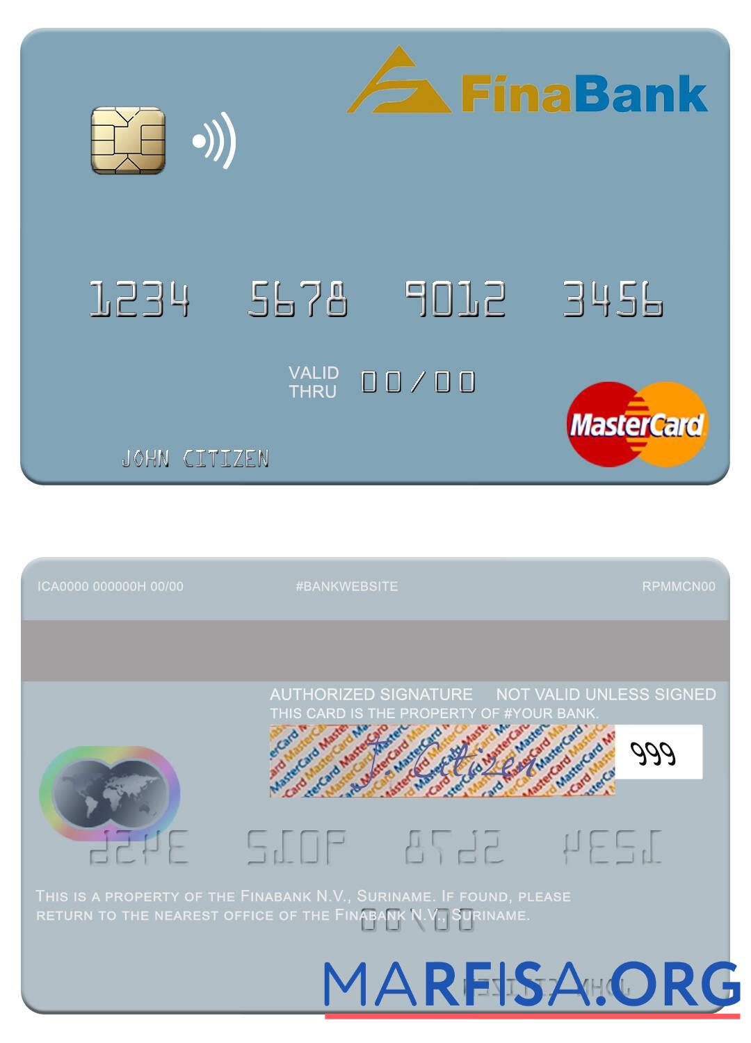 Blank Suriname Finabank N.V. mastercard sample